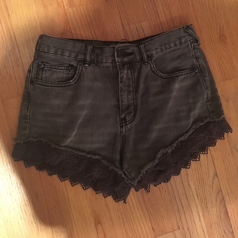 Free People Lace Denim Cut Off Shorts