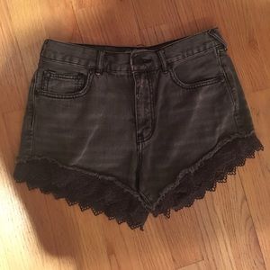 Free People Lace Denim Cut Off Shorts