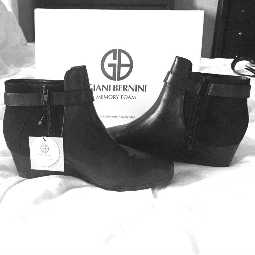 Black Leather Wedge Ankle Boots