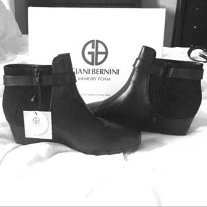 Black Leather Wedge Ankle Boots