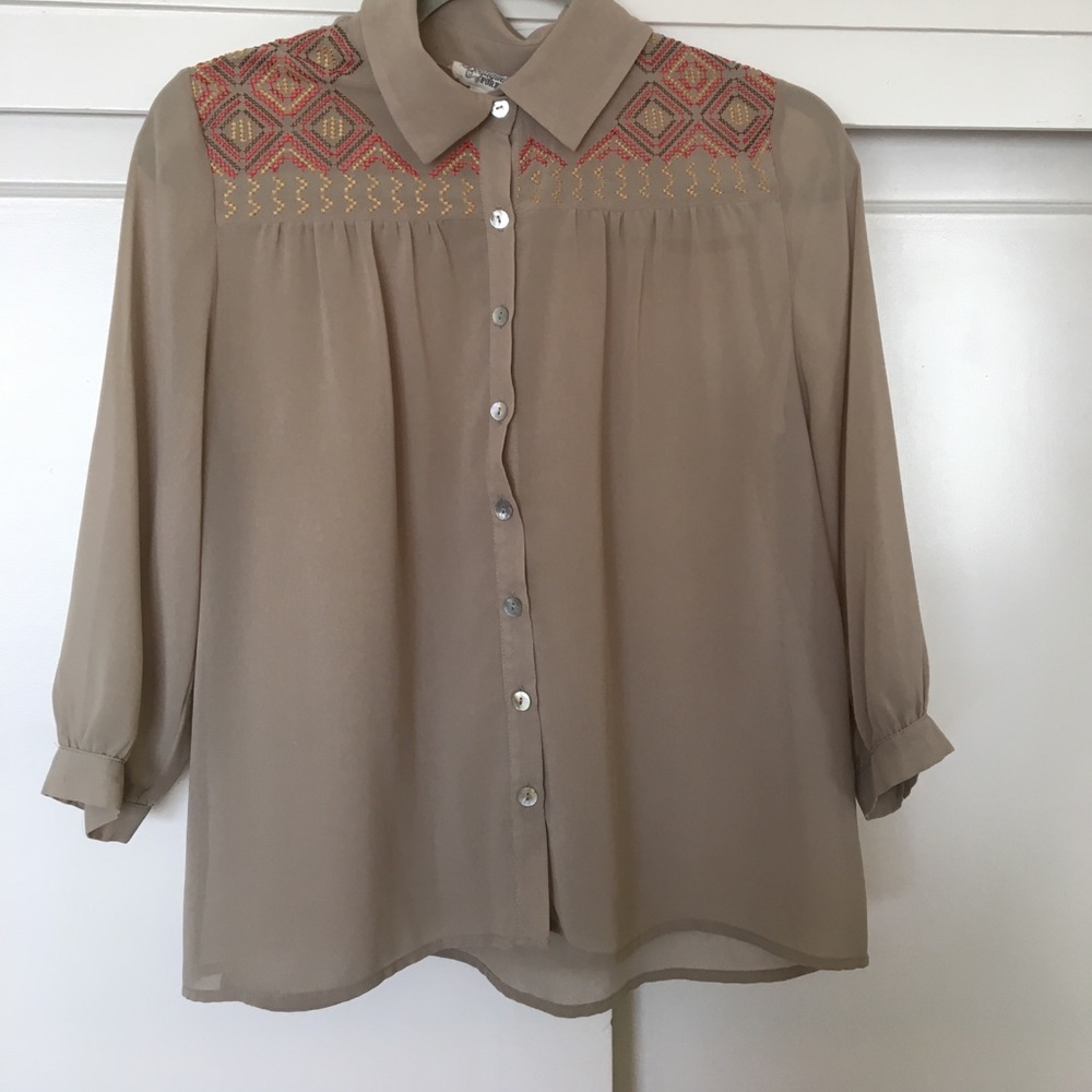 Tribal Taupe button up blouse