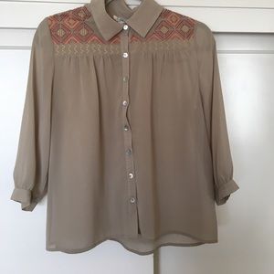 Tribal Taupe button up blouse