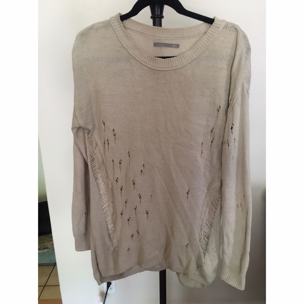Beige distressed sweater