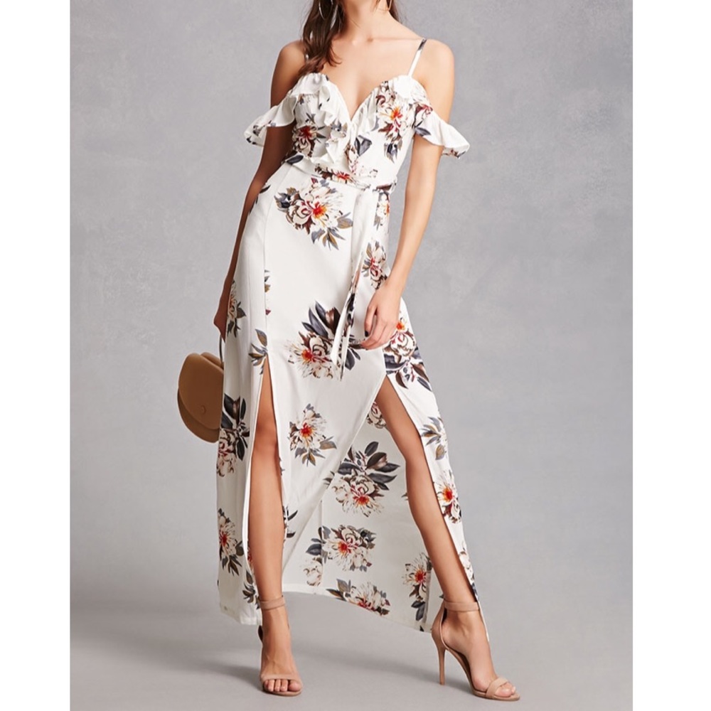 Open shoulder floral maxi dress