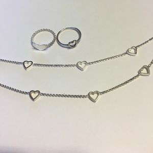 2 SS Heart bracelets and 2 rings