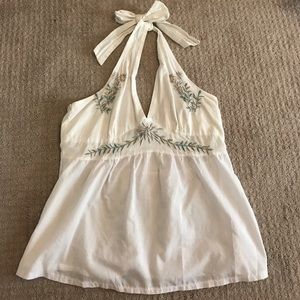 Metallic embroidered halter top