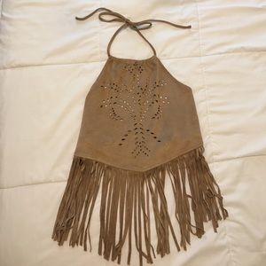 Suede fringe halter top