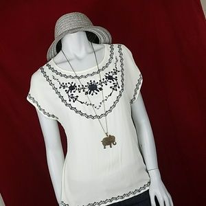 Anthropologie Under Skies L Blouse Cream embroide