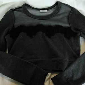 Cropped sweatshirt with mesh and lace accents