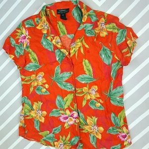 Ralph Lauren Linen Orange Hawaiian Summer Top