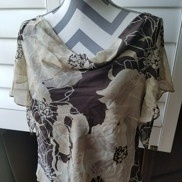 Adrianna Papell Floral Print Silk Blouse see desc - Picture 4 of 5