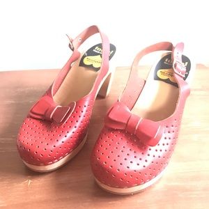 Swedish Hasbeens clog heels with red bow