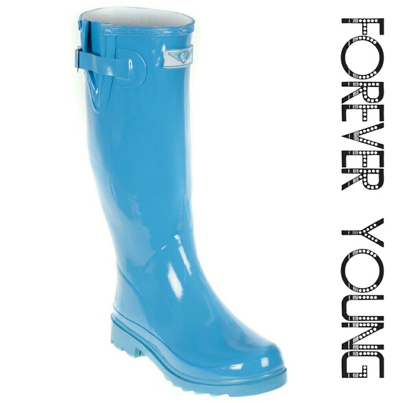 Forever Young Shoes - Women Tall Rain Boots, #3106, Turquoise Forever Young Shoes - Women Tall Rain Boots, #3106, Turquoise