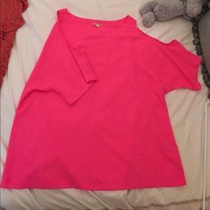 Hot pink cold shoulder top