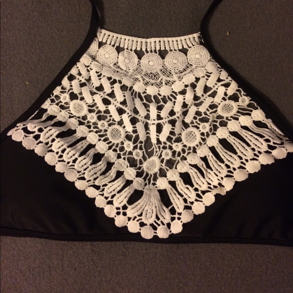 Black bikini with crochet accents