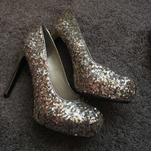 Gold sequin heels