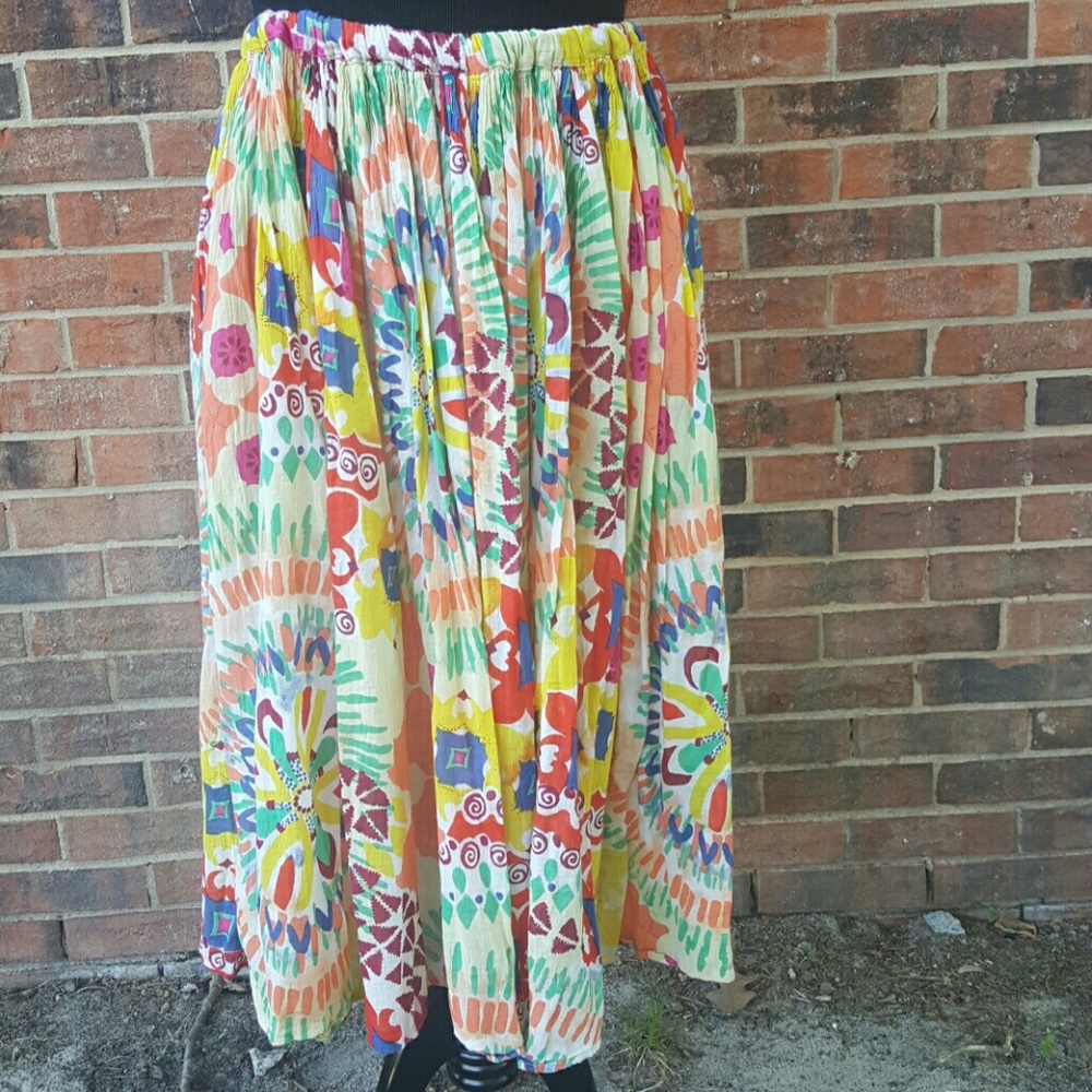 Boho Full Maxi Skirt L - XXL Orange Red Purple