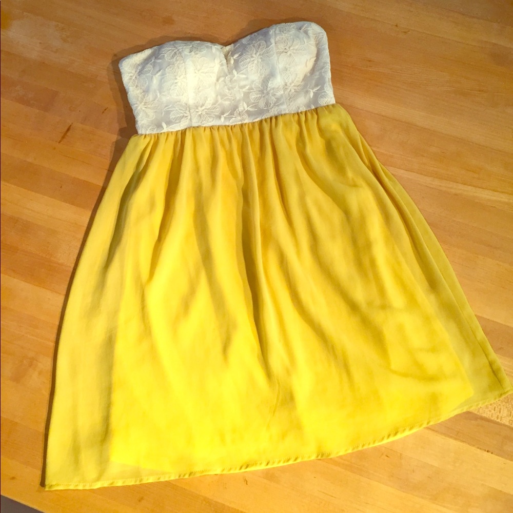 Yellow White Floral Two Tone Tube Strapless Dress