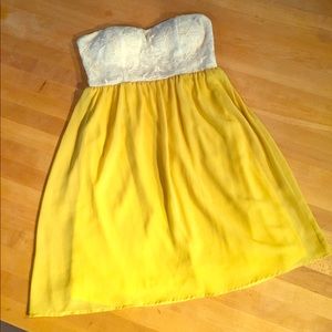 Yellow White Floral Two Tone Tube Strapless Dress