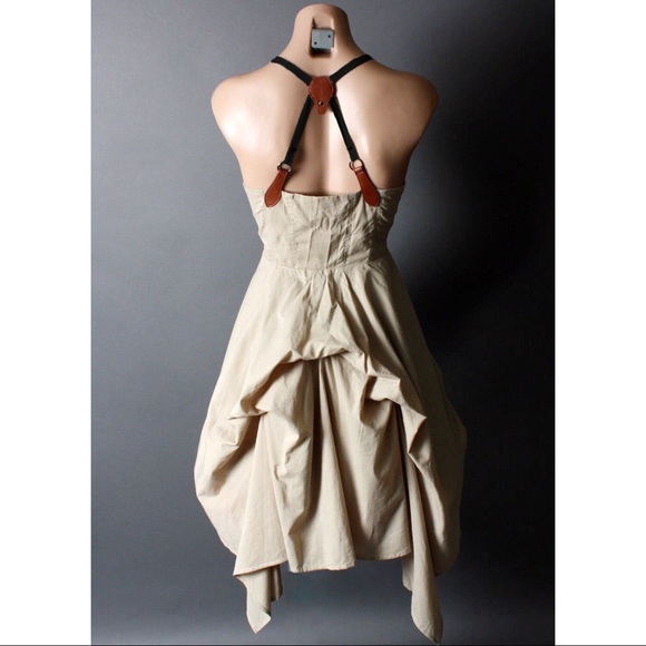 Khaki Brown Steampunk Victorian Gothic Desert Suspender Bustle Dress S M L XL - Picture 2 of 3