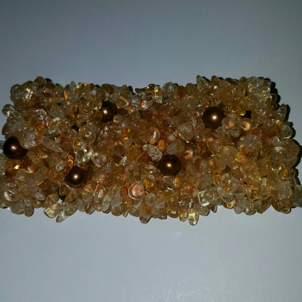 Citrine And Copper Pearl Stretch Bracelet