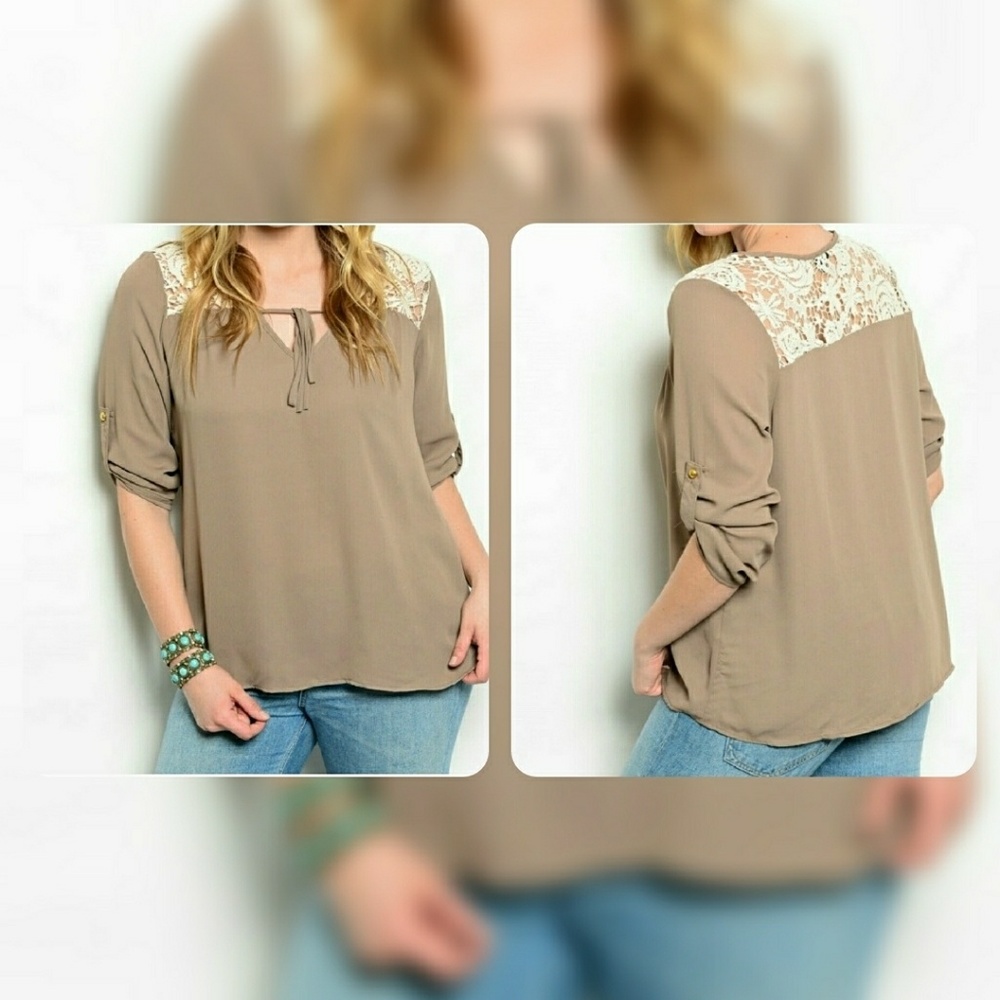 Tan & Cream Lace Shortsleeve Blouse