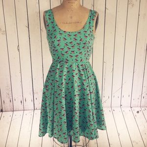 Cute Sleeveless Teal Bird Dress
