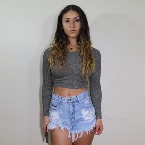 Brown Long Sleeve Crop Top