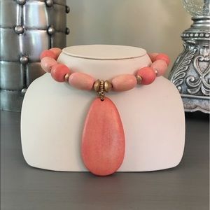 Peach Brass Wooden Beaded Necklace Peach Brass Wooden Beaded Necklace