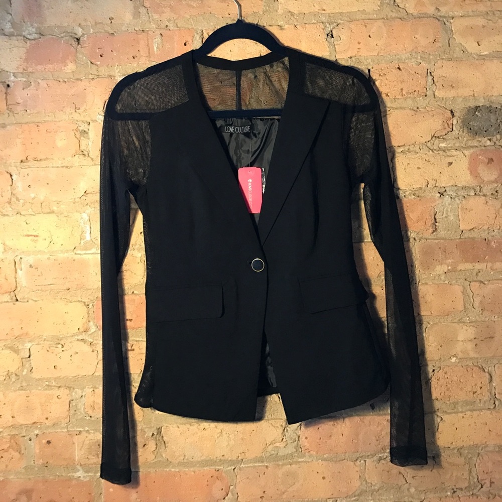 Love Culture Single-Button Fishnet Blazer, Size S