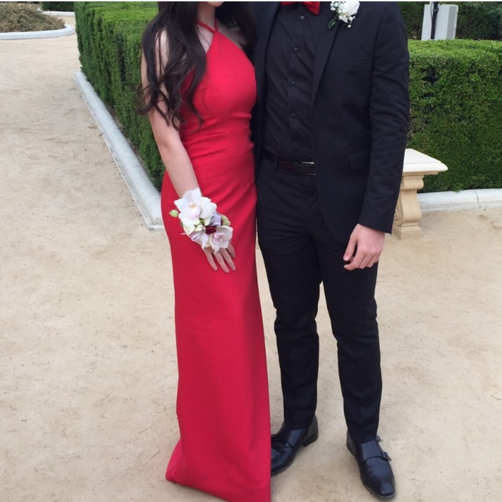 Red halter Lulu's gown. Perfect fit on!