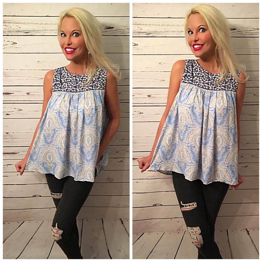 Baby blue So cute blue print mix top! - Picture 1 of 4
