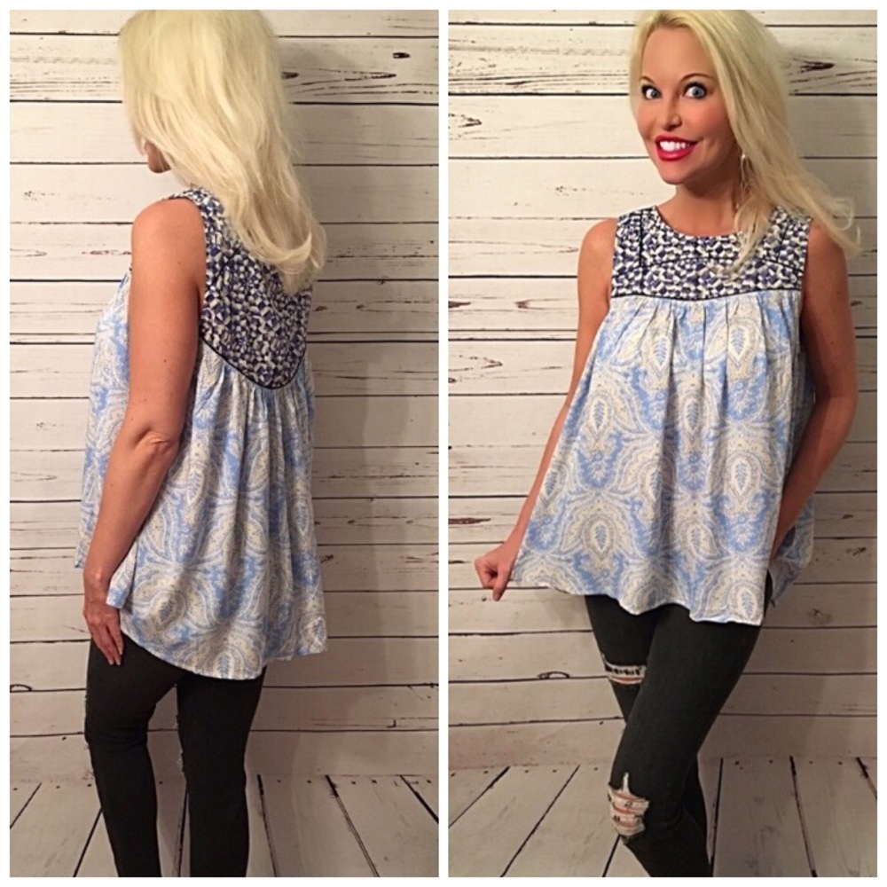 Baby blue So cute blue print mix top! - Picture 3 of 4