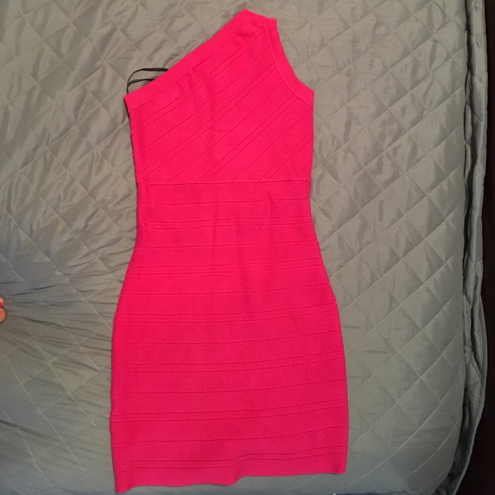 Hot pink one shoulder dress