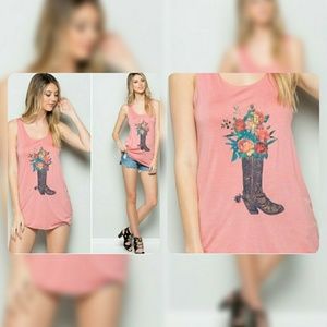 Flowered Cowgirl Boot Racerback Tank Top