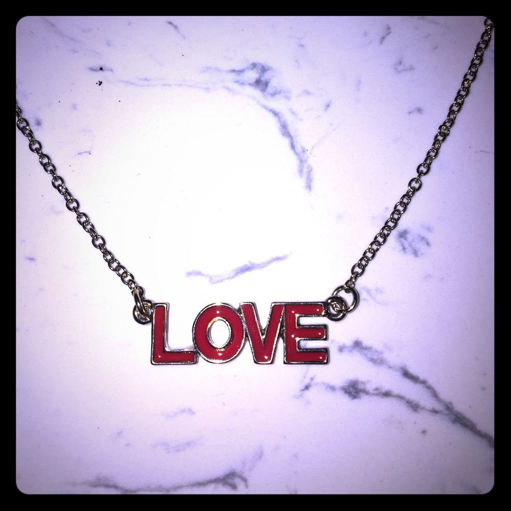 Red LOVE necklace. Gold 16" chain ❤️🌹