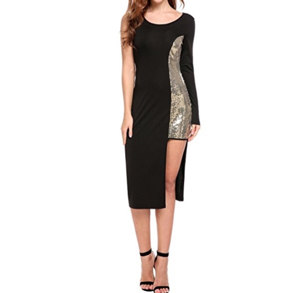 🆕 Unique Black and Gold Sequin Cocktail Dress - Picture 2 of 6