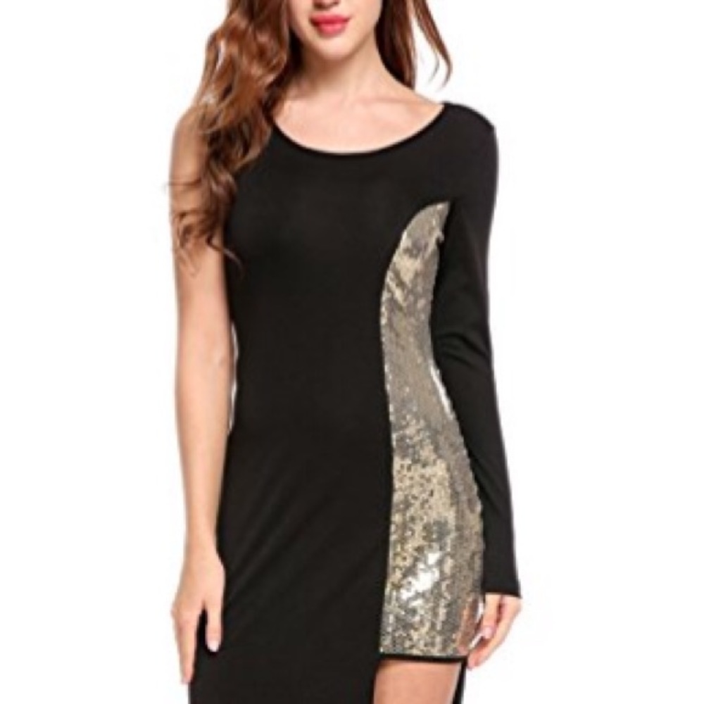🆕 Unique Black and Gold Sequin Cocktail Dress - Picture 5 of 6