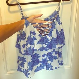 Ruffle layer tank with lace up back