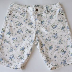 White and Blue Floral Shorts