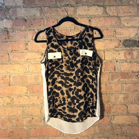 Mine Brand Cheetah/White Double-Pocket Tank,Size S - Picture 1 of 3