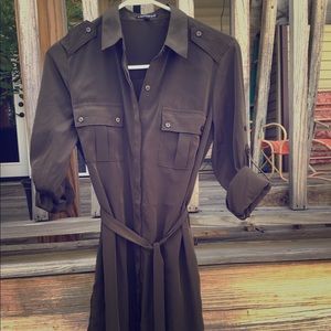 Express Olive Military Shirt Dress