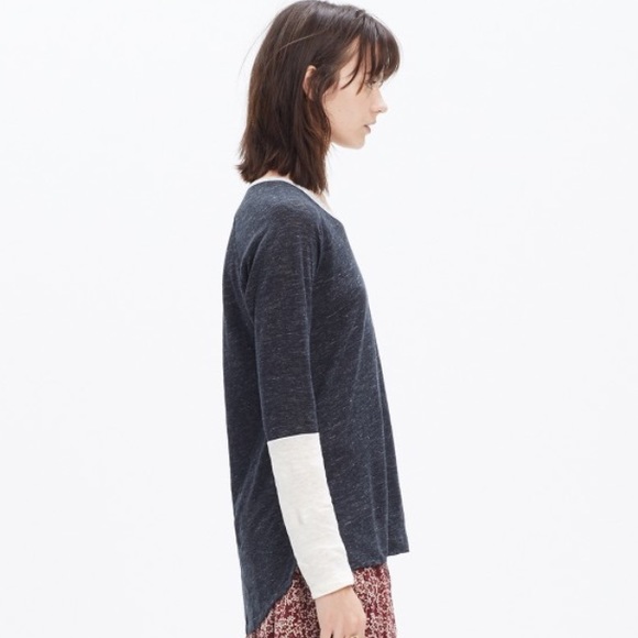 NWT madewell modern linen raglan tee in colorblock - Picture 5 of 7