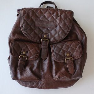 Faux Leather Backpack with Striped Inside Lining
