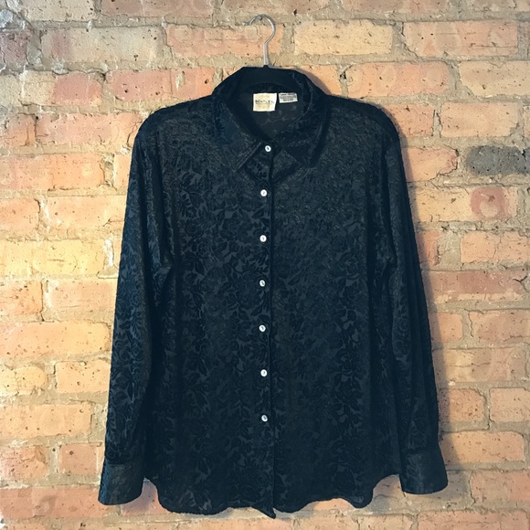 Bentley Velvet Flower Detailed Button-down, Size L - Picture 1 of 3