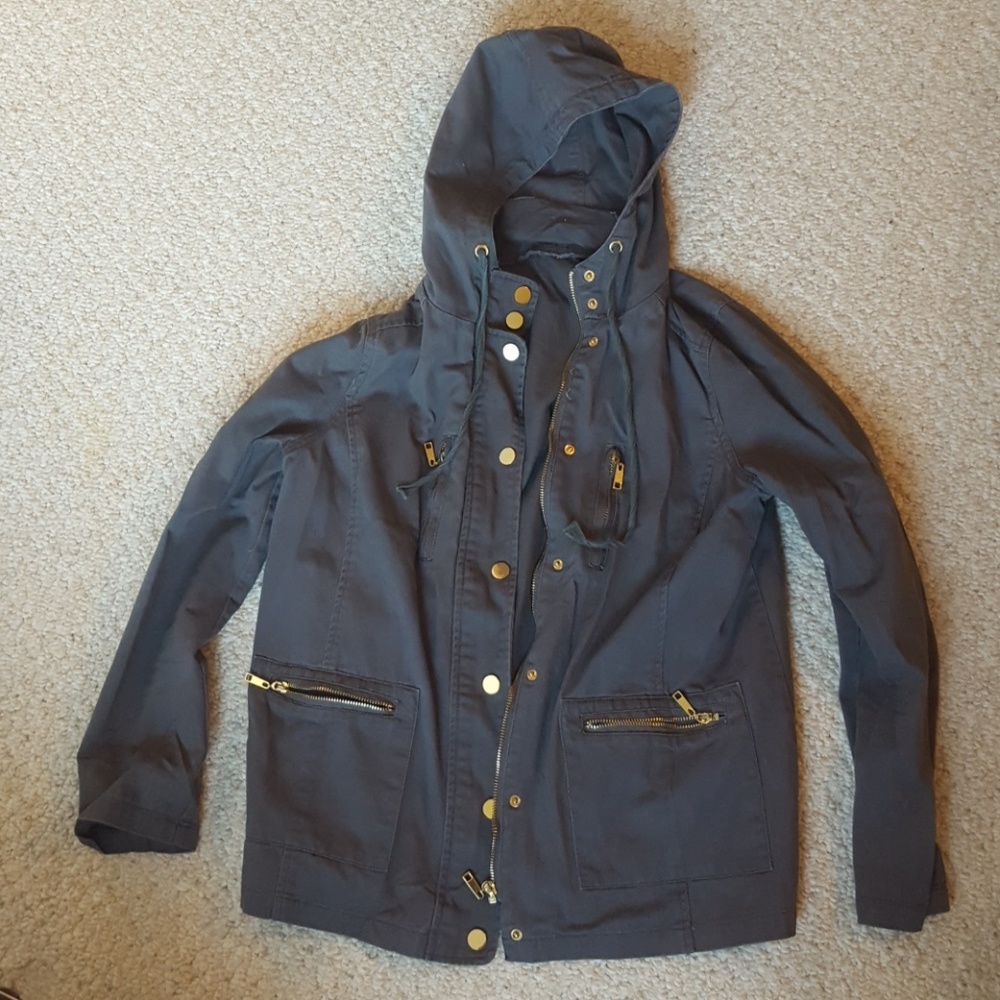 Gray jacket with gold buttons