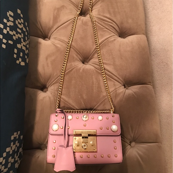 Gucci Pink Padlock Studded Leather Shoulder Bag - Picture 2 of 4