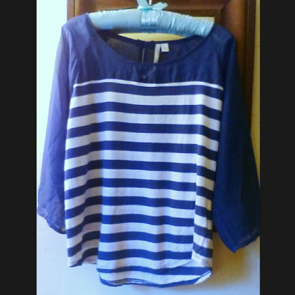 LC Lauren Conrad Tops - Blue & White Striped Blouse by LC Lauren Conrad