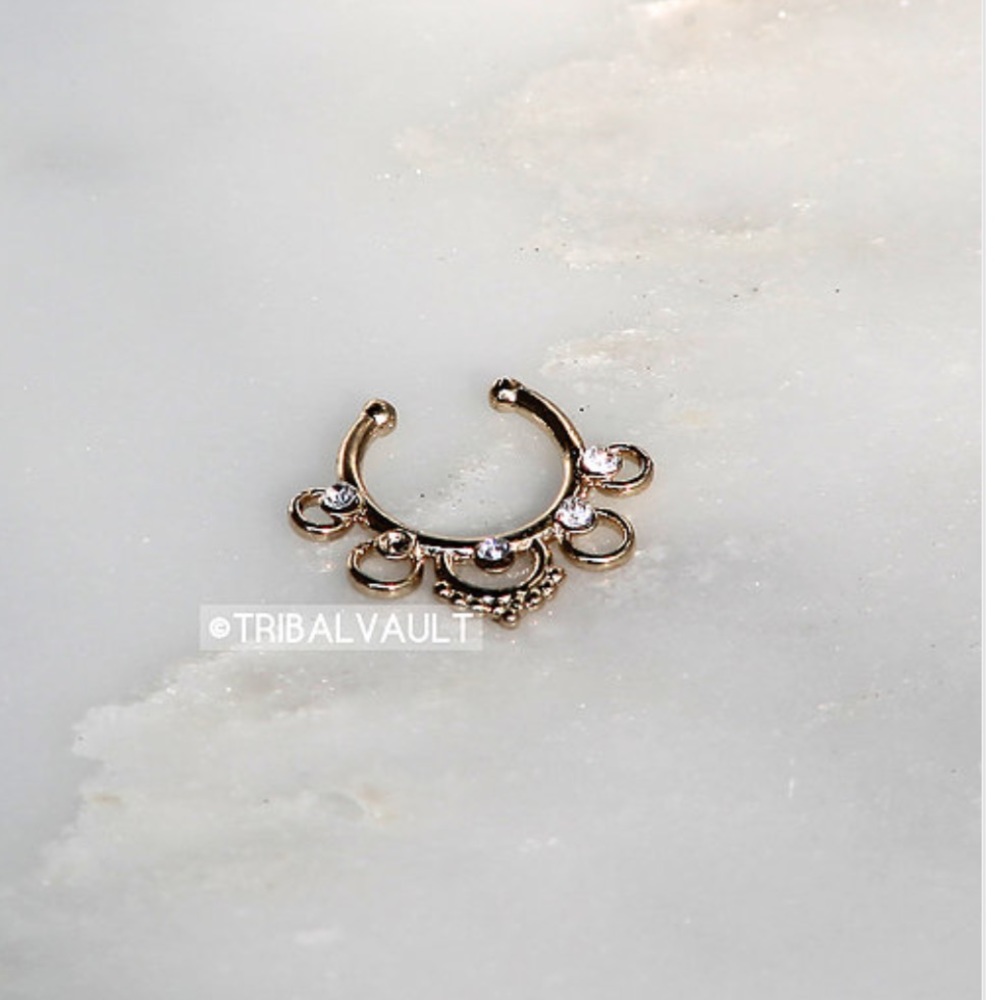 Gold Color Crystal Dots Loop Faux Septum Clicker