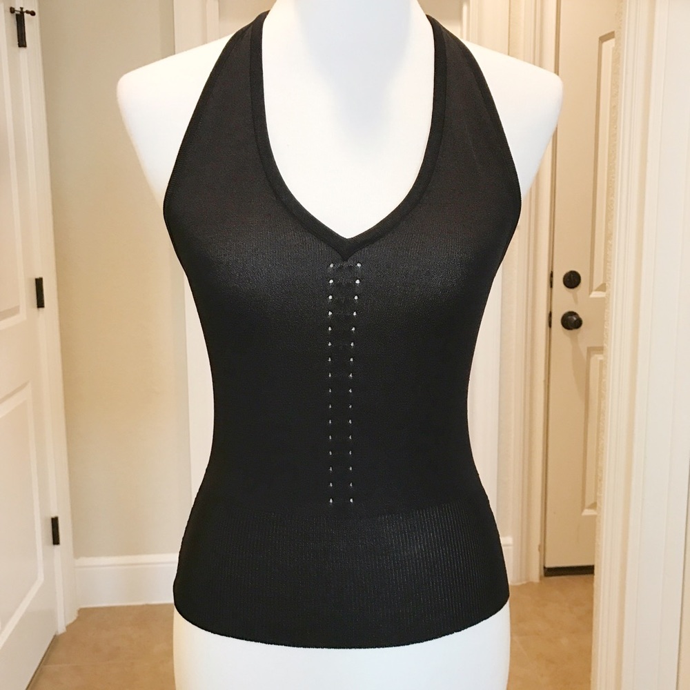 GUESS semi-sheer black stretch halter top
